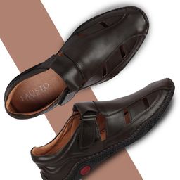 FAUSTO Men Brown & Black PU Shoe-Style Sandals-image-24