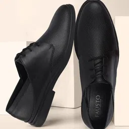 FAUSTO Men Textured Detail Leather Formal Derbys-image-18