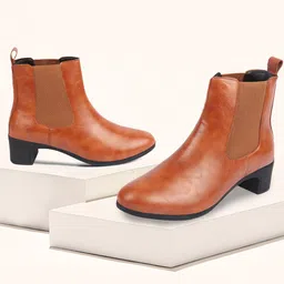 FAUSTO Women Textured Mid-Top Chelsea Boots-image-72