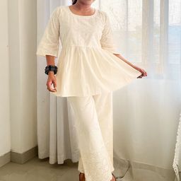 Libas Self Design Schiffli Pure Cotton A-Line Kurti-1