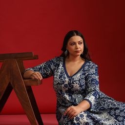 anayna Blue Floral Ethnic A-Line Cotton Maxi Ethnic Dress-picture-55