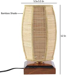 Devansh Brown Solid Wood Dholak Bamboo Traditional Column Table Lamp image 4