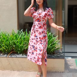 Tokyo Talkies Peach-Coloured Floral Midi Dress-image-17