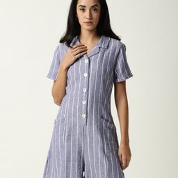 RAREISM Blue & White Striped Playsuit-image-78