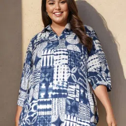 Amydus Women Plus Size Blue Liva Shirt Style Longline Top-image-28