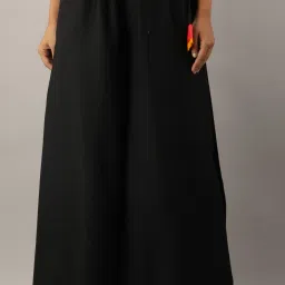 Women Flared Black Viscose Rayon Trousers-image-101