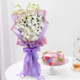 Blissful Orchids And Delightful Cake Combo-18