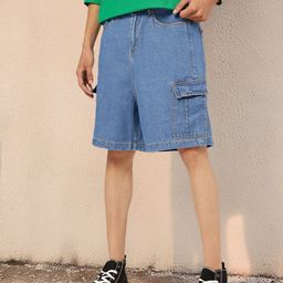 Kook N Keech Men Street Utility Denim Cargo Shorts-32