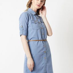 Miss Chase Women Denim A-Line Mini Dress With Belt-image-99