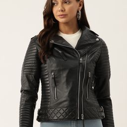 Leather Retail Women Solid Leather Biker Jacket-image-98