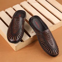 Metro Men Textured Laser-Cut Comfort Sandals-image-13