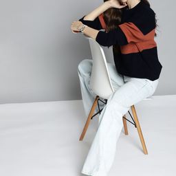 Mast & Harbour Women Black & Rust Brown Colourblocked Pullover-picture-20