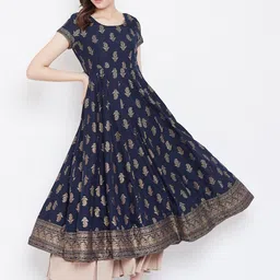 Poshak Hub Women Navy Blue & Golden Printed Empire Anarkali Kurta-picture-38