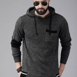 The Roadster Lifestyle Co Men Charcoal Grey Solid Hooded Pullover Sweater-picture-11