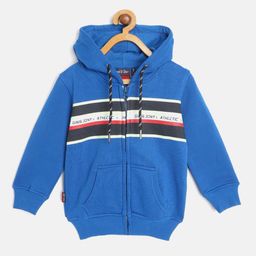 Gini and Jony Boys Blue & Fluorescent Green Striped Hooded Sweatshirt-image-33