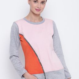 Belle Fille Women Pink & Orange Colourblocked Sweatshirt-image-99