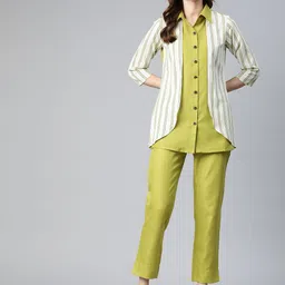 Cottinfab Women Layered Striped Shirt with Trousers-picture-3