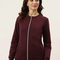 BRINNS Women Burgundy Fleece Open Front Jacket-image-59