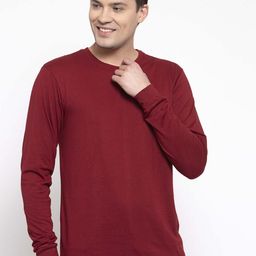 Friskers Men Maroon Solid Round Neck T-shirt-image-31