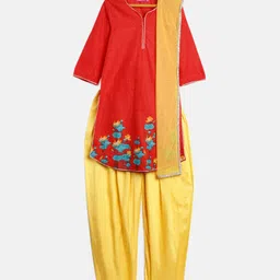 Biba Girls Red & Yellow Printed Kurta with Salwar & Dupatta-image-34