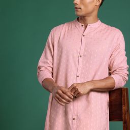 Sangria Ethnic Motifs Woven Design Band Collar Pure Cotton Straight Kurta-picture-29