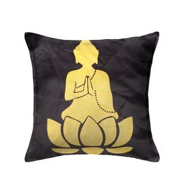 HOUZZCODE Black & Yellow Set of 2 Ethnic Motifs Square Cushion Covers image 2