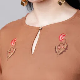 Vishudh Women Brown Embroidered Kurta with Palazzos image 2