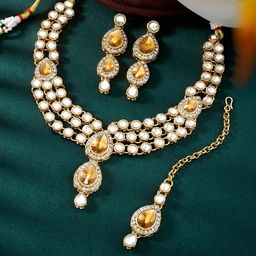 Peora Gold Plated Champagne Kundan Studded Jewellery Set-image-72