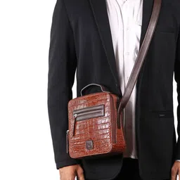 Hidesign Men Textured Leather Messenger Bag-14