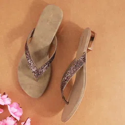 Mochi Women Gold Embellished Open Toe Flats-image-31