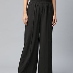 Marks & Spencer Women Black Solid Loose Fit Pleated Parallel Trousers-11