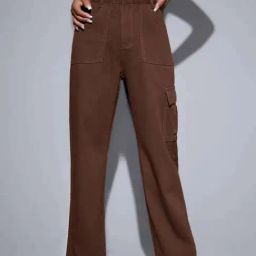 Broadstar Dark Brown Denim Relaxed Fit High Rise Cargo Jeans-image-71