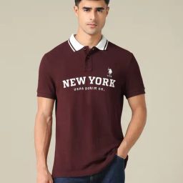 U.S. Polo Assn. Denim Co. Wine Cotton Slim Fit Printed Polo T-Shirt-picture-26