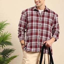 Mast & Harbour Relaxed Fit Self Checked Drop-Shoulder Sleeves Casual Shirt-image-4