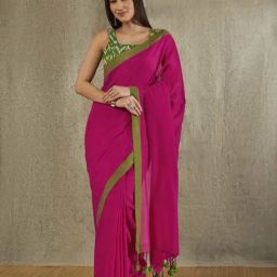 Salwar Studio Pink & Green Cotton Printed Saree-picture-38