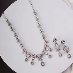 Opal Touch Rhodium-Plated Cubic Zirconia Studded Jewellery Set-91