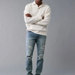 American Eagle Blue Cotton Regular fit Solid Jeans-image-75
