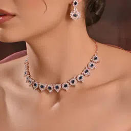 Fida Gold-Plated Blue AD Stone Choker Necklace & Stud Earrings Jewellery Set-picture-5
