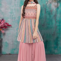 Wommaniya Impex Girls Printed Empire Sequinned Kurta with Sharara & With Dupatta-picture-18