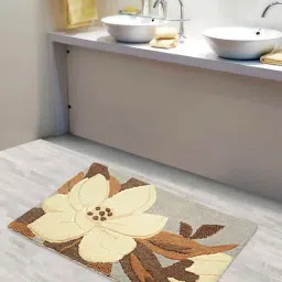 Saral Home Brown Cotton Floral Bath Mat 50X80 cm-picture-9