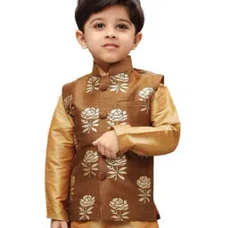 VASTRAMAY Kids Coffee Brown Floral Print Nehru Jacket-image-86