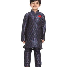 VASTRAMAY Kids Blue Printed Kurta Set-image-86