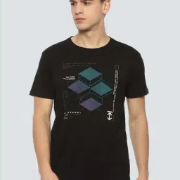 Louis Philippe Jeans Black Cotton Slim Fit Printed T-Shirt-picture-12