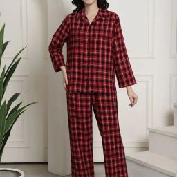 Secret Wish Maroon Check Shirt With Pyjamas-image-37