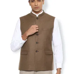 Van Heusen Brown  Slim Fit Self Pattern Nehru Jacket-image-3