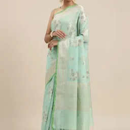 Banarasi Silk Works Sea Green Cotton Woven Saree With Unstitched Blouse-picture-47