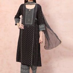 Rangriti Black Printed Kurta Palazzo Set With Dupatta-image-40