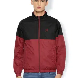 Academy By Van Heusen Maroon & Black Slim Fit Colour Block Jacket-image-99