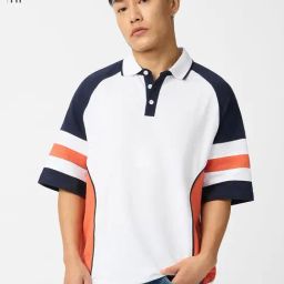 The Souled Store Flame Cotton Loose Fit Colour Block Polo T-Shirt-image-43