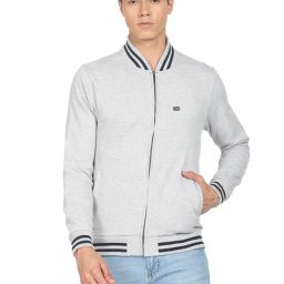 Arrow Sport Grey Cotton Regular Fit Striped Bomber Jacket-picture-13